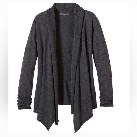 PrAna Georgia Wrap open long sleeve ecru cardigan rear peplum assymetrical hem - Picture 2 of 10